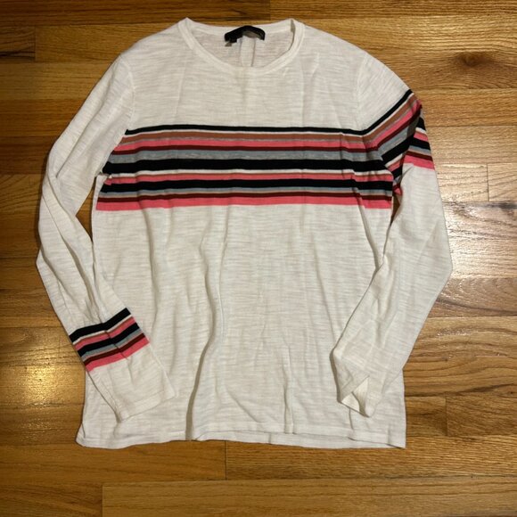 Womens 360 Sweater White Multicolor Striped Light Knit Cotton Sweater XS COLOR: - Picture 3 of 10